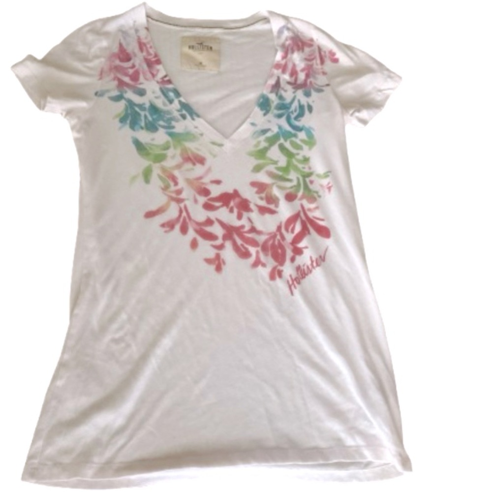 Hollister Y2K Pink Long Length V Neck Tee T-shirt Floral Size Medium, Fits Small